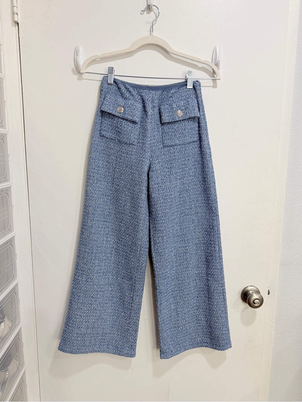 Maje Light Blue Tweed Wide-Leg Pants